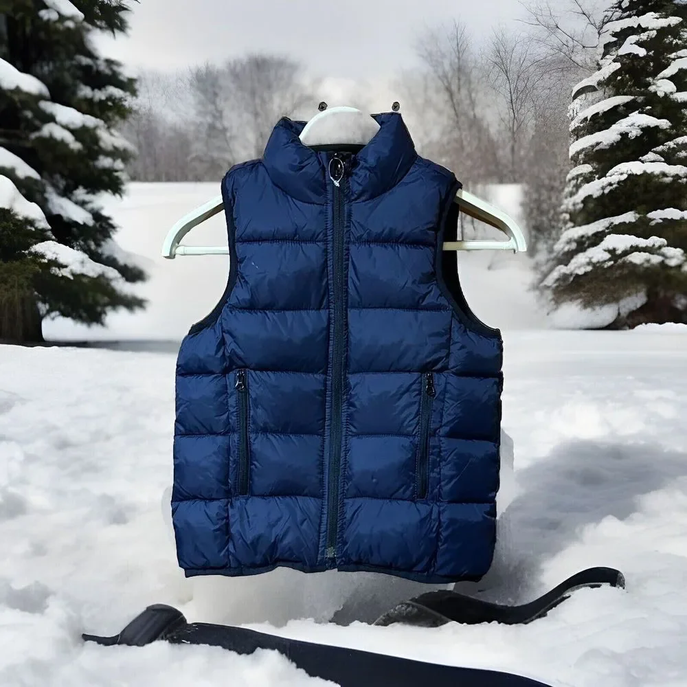 GAP Kids Navy Blue Puffer Vest Full Zip XS 4/5 Down Classic Winter Outerwear EUC